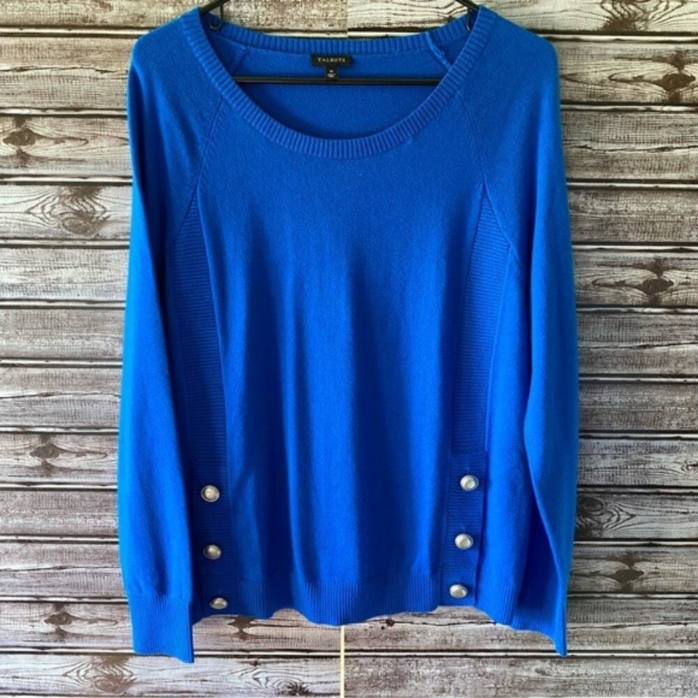 Talbots‎ Women's Sweater Size M Blue Long-Sleeved Pullover Button